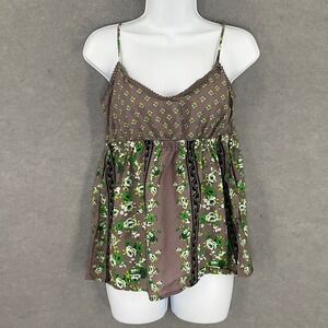 DELIAS Floral Cami Top Women's L Brown Green Babydoll Sleeveless Bohemian